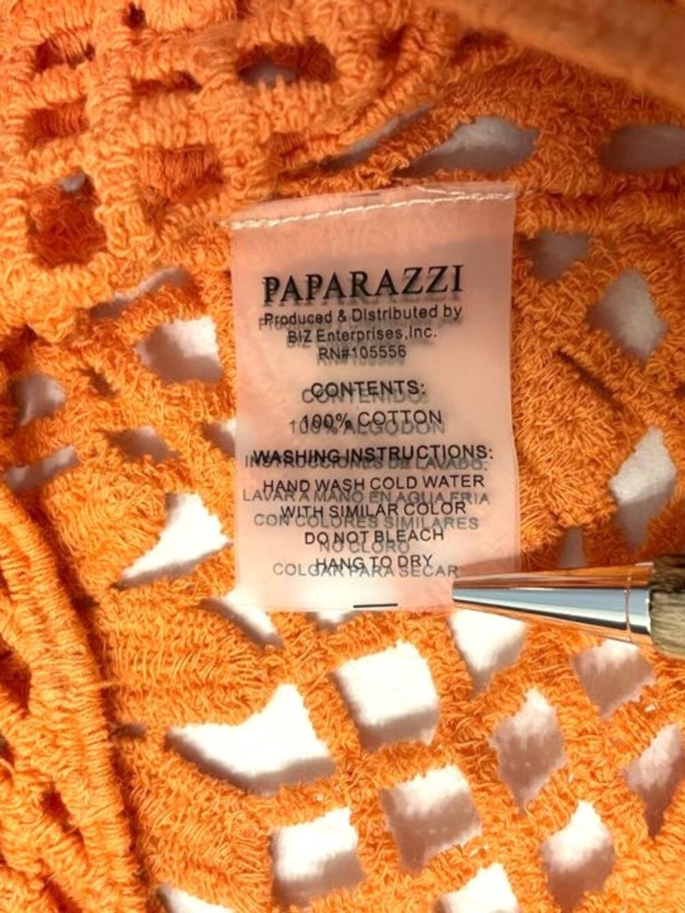 Paparazzi Crochet Mesh Open Knit Top Orange Med Long Sleeve Boho Festival Beach - Picture 12 of 16
